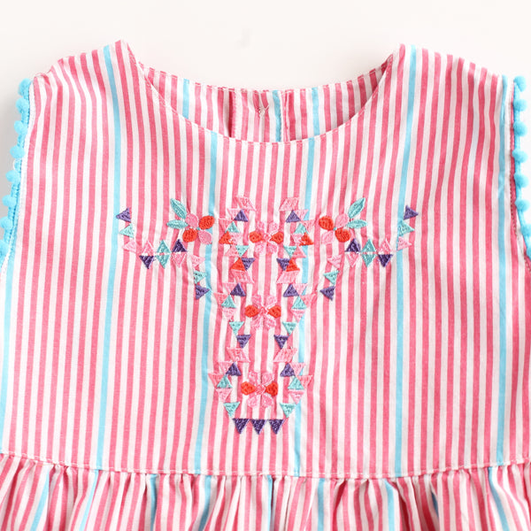 Aztec Girl Pompom Striped Sleeveless Shirt,Shirts,Rockin' Baby-The Little Clothing Company