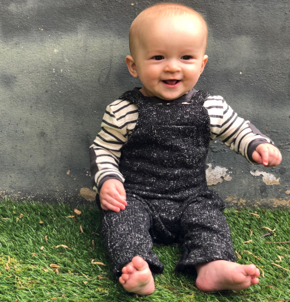 Baby Boy Black Speckled Knit Overall,Bottoms,Me and Henry-The Little Clothing Company