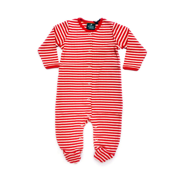 Baby Pointelle Red Stripe Organic Cotton Footed Sleeper - 9/12 months,Sleepers,Little Green Radicals-The Little Clothing Company