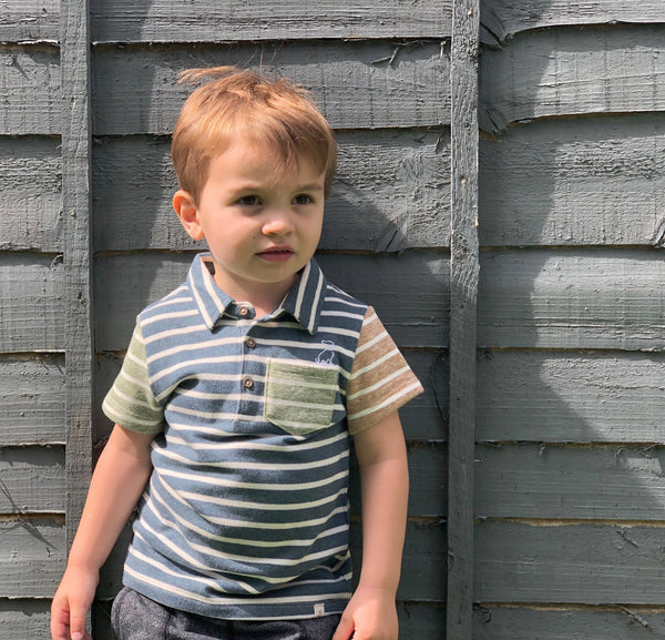 Boy s Blue and Green Stripe Rugby Polo Shirt The Little Clothing