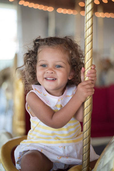 Baby Girl Yellow Stripe Carousel Ruffle Neck Bubble Dress,Dresses,Rockin' Baby-The Little Clothing Company