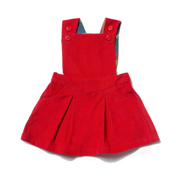 Red Corduroy Girl's Pinafore Dress,Dresses,Little Green Radicals-The Little Clothing Company