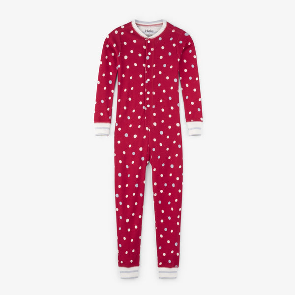 Girl's Holiday Red Metallic Polka Dot Footless Onesie Pajamas,Pajamas,Hatley-The Little Clothing Company