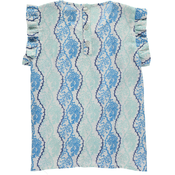 Coral Print Girls Blue Front Tie Tank,Shirts,Rockin' Baby-The Little Clothing Company