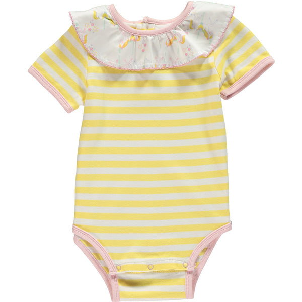 Baby Girl Yellow Stripe Carousel Ruffle Neck Onesie,Romper,Rockin' Baby-The Little Clothing Company