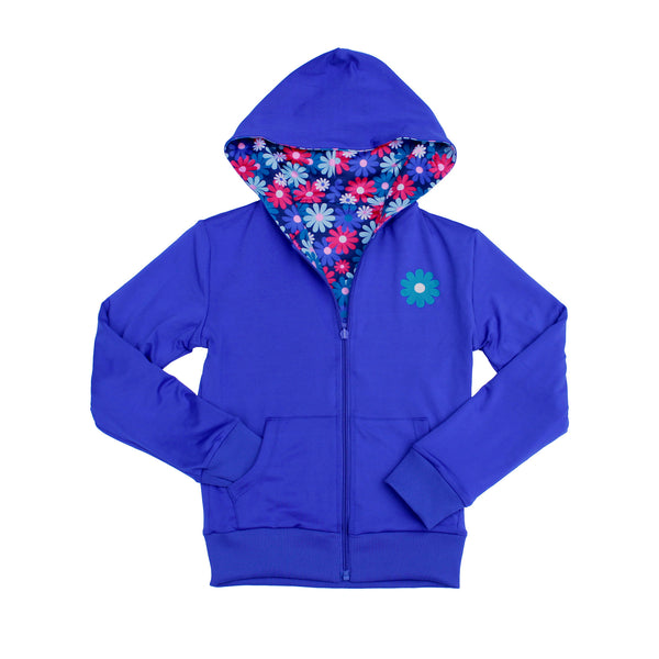 Admire Girl Reversible Blue and Floral Zip Up Hoodie,Outerwear,Chooze-The Little Clothing Company