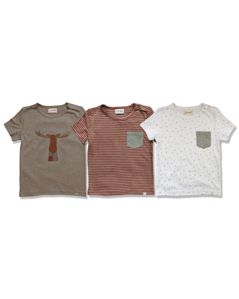 Baby and Boy's Brown Stripe Short Sleeve Pocket Tee Shirt,Shirts,Me and Henry-The Little Clothing Company