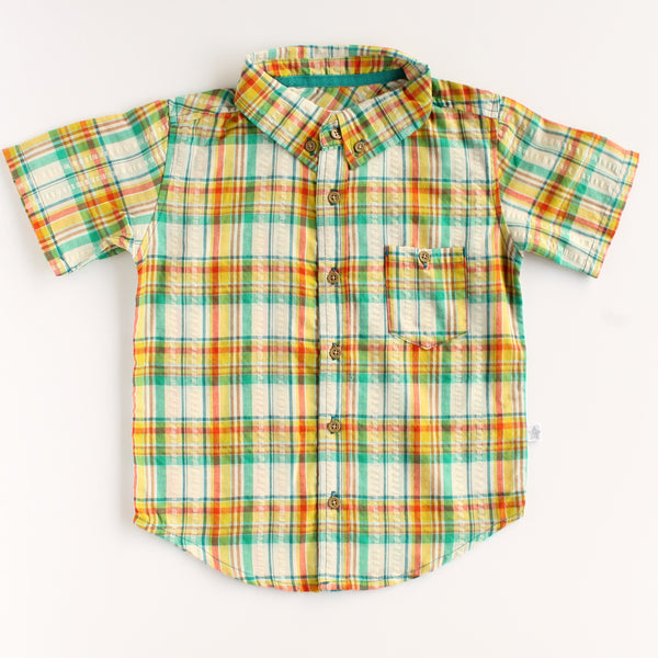 Sharp Dressed Kid Green Short Sleeve Button Up,Shirts,Rockin' Baby-The Little Clothing Company