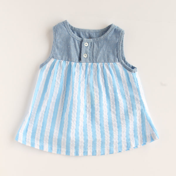 Summer Days Baby Girl Blue Stripe Tank,Shirts,Rockin' Baby-The Little Clothing Company