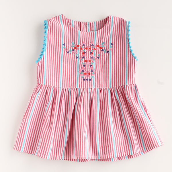 Aztec Girl Pompom Striped Sleeveless Shirt,Shirts,Rockin' Baby-The Little Clothing Company