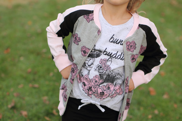 Poppy Pink Sleeve Bomber Jacket,Outerwear,Art & Eden-The Little Clothing Company