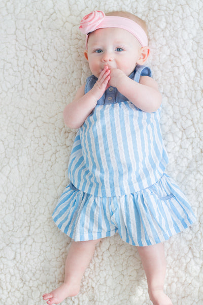 Summer Days Baby Girl Blue Stripe Shorts,Bottoms,Rockin' Baby-The Little Clothing Company