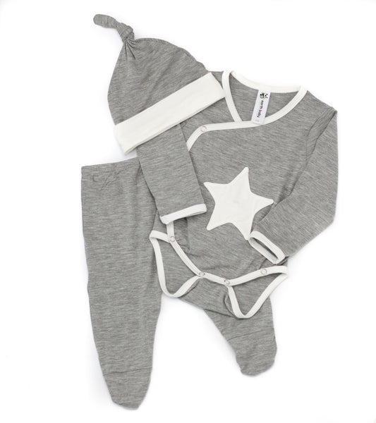 Bamboo Baby Newborn 3 Piece Set - Gray Star,Romper,Earth Baby-The Little Clothing Company