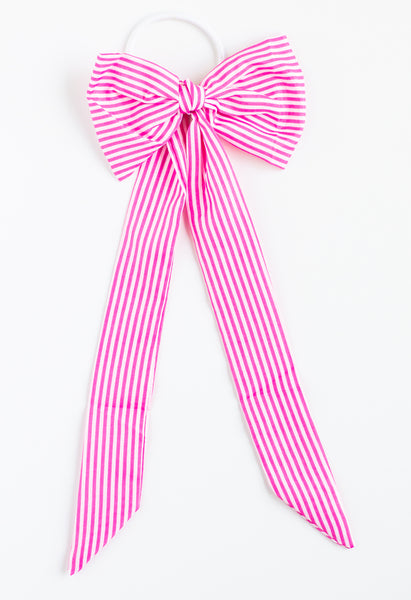 Pink Striped Bow Hair Tie