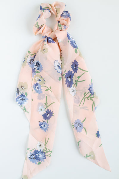 Pink Floral Scrunchie with Tails