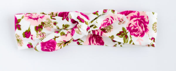 Pink Floral Baby and Girl Knotted Headband