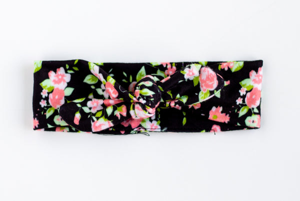 Black and Pink Floral Knotted Headband