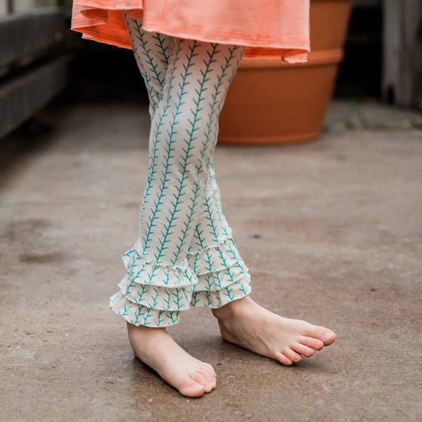 Mint Sticks Girl Ruffle Legging Pant,Bottoms,Looking Glass-The Little Clothing Company