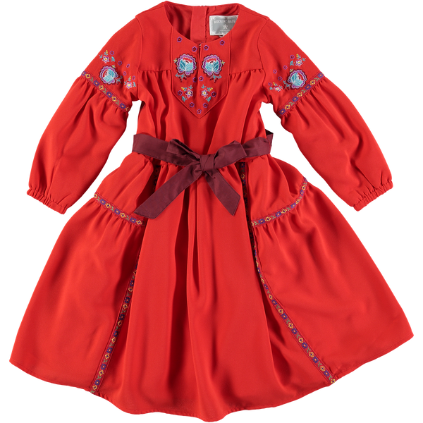 Liza Rust Embroidered Peasant Dress,Dresses,Rockin' Baby-The Little Clothing Company