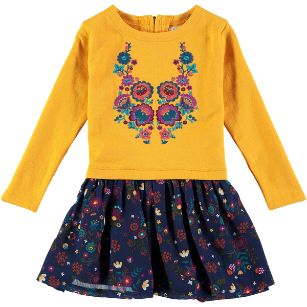 Mustard Embroidered Long Sleeve Dress,Dresses,Rockin' Baby-The Little Clothing Company