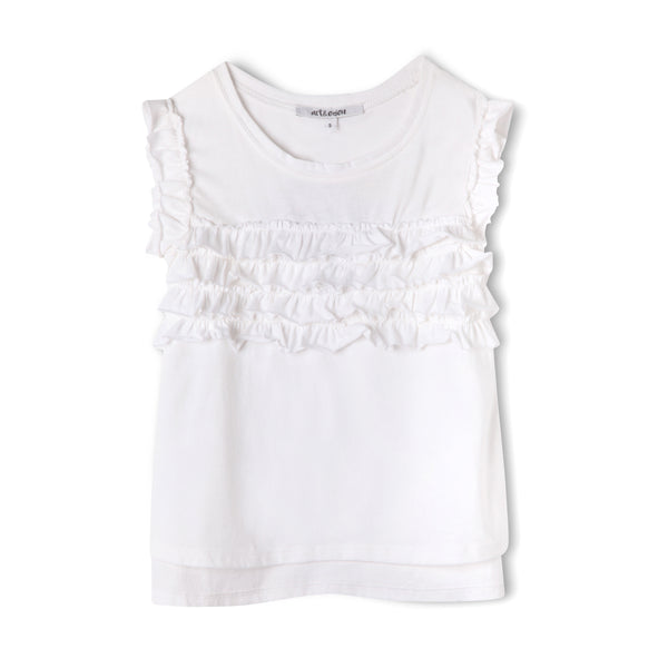 Flutter Ruffle Girls Organic Cotton Sleeveless Tank - White,Shirts,Art & Eden-The Little Clothing Company