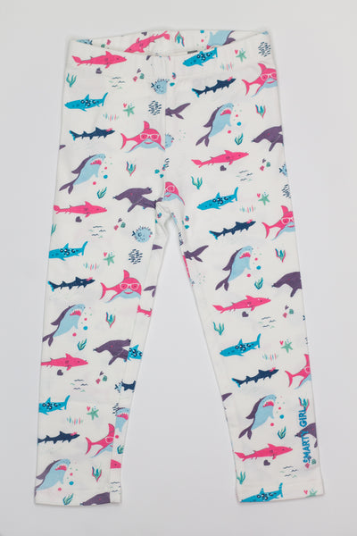 Smarty Girl Shark Baby & Girl Organic Cotton Leggings,Bottoms,Smarty Girl-The Little Clothing Company