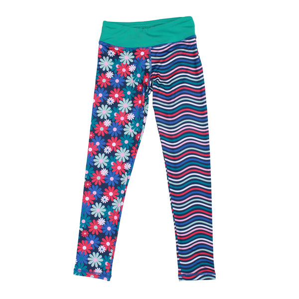 Admire Girl Blue Flower and Stripe Splits Leggings,Bottoms,Chooze-The Little Clothing Company