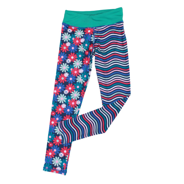 Admire Girl Blue Flower and Stripe Splits Leggings,Bottoms,Chooze-The Little Clothing Company