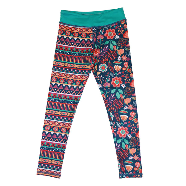 Boho Girl Floral and Stripe Print Splits Leggings,Bottoms,Chooze-The Little Clothing Company