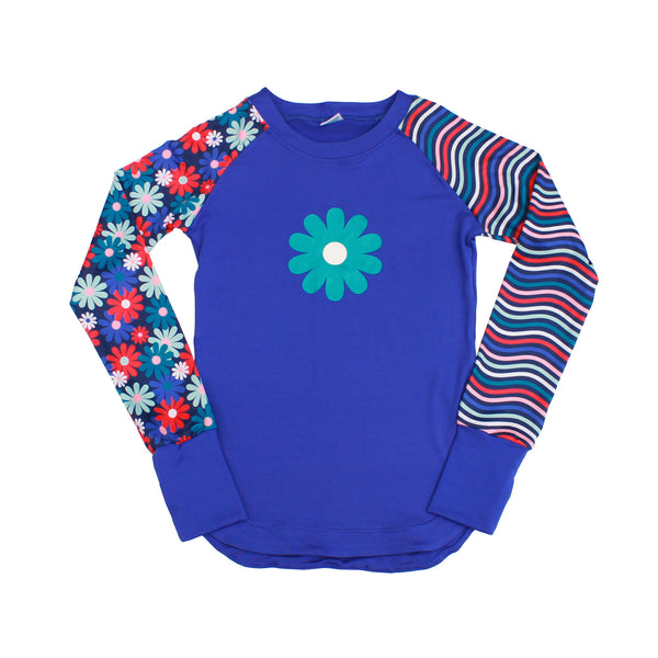 Admire Girl Blue Flower and Stripe Long Sleeve Tee,Shirts,Chooze-The Little Clothing Company
