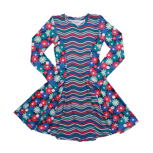 Admire Girl Blue Flower Long Sleeve Dress - 4T,Dresses,Chooze-The Little Clothing Company
