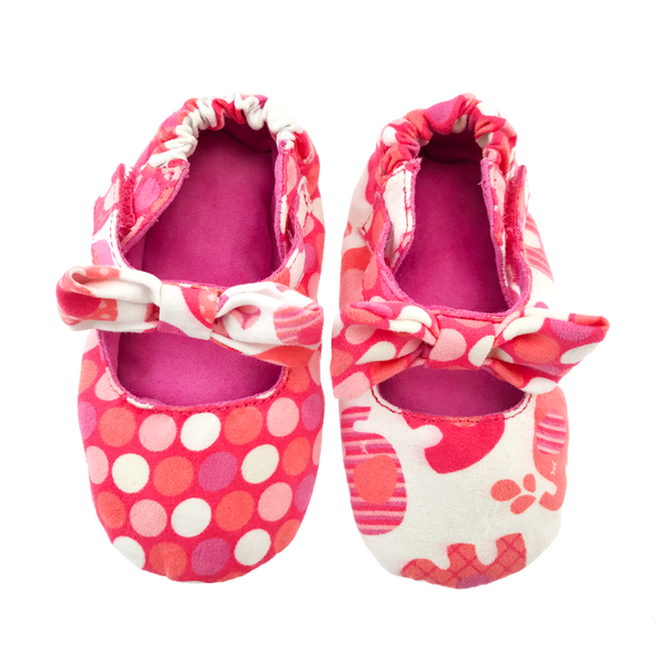 Coral Polka Dot & Elephant Bow Baby Booties,Shoes,Chooze-The Little Clothing Company