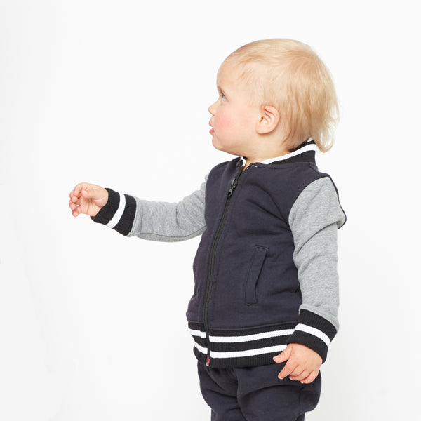 Augie Black and Gray Organic Cotton Bomber Jacket,Outerwear,Art & Eden-The Little Clothing Company