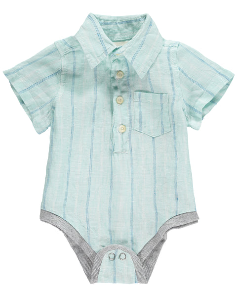 Baby Boy Green Striped Button Up Onesie,Onesie,Me and Henry-The Little Clothing Company