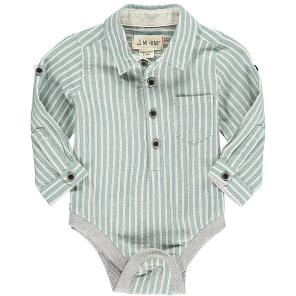 Baby Boy Woven Green Stripe Collared Onesie,Onesie,Me and Henry-The Little Clothing Company