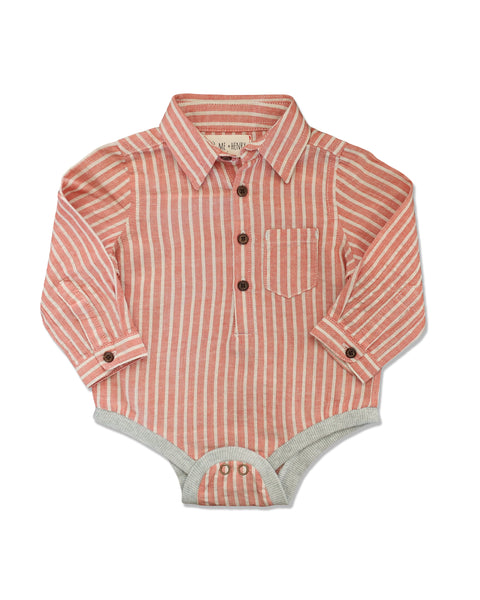 Baby Orange Stripe Linen Collared Onesie,Onesie,Me and Henry-The Little Clothing Company