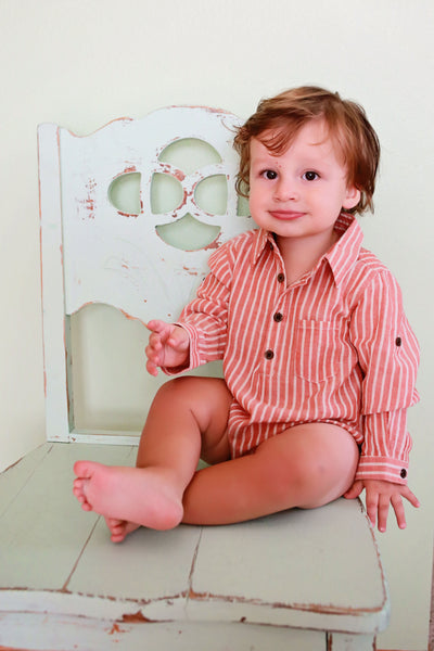 Baby Orange Stripe Linen Collared Onesie,Onesie,Me and Henry-The Little Clothing Company