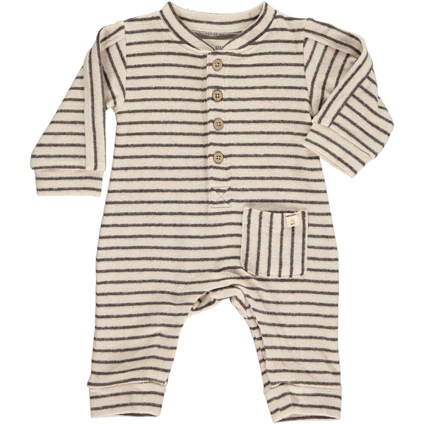 Baby Boy Brown/Beige Stripe Long Sleeve Pocket Romper,Romper,Me and Henry-The Little Clothing Company