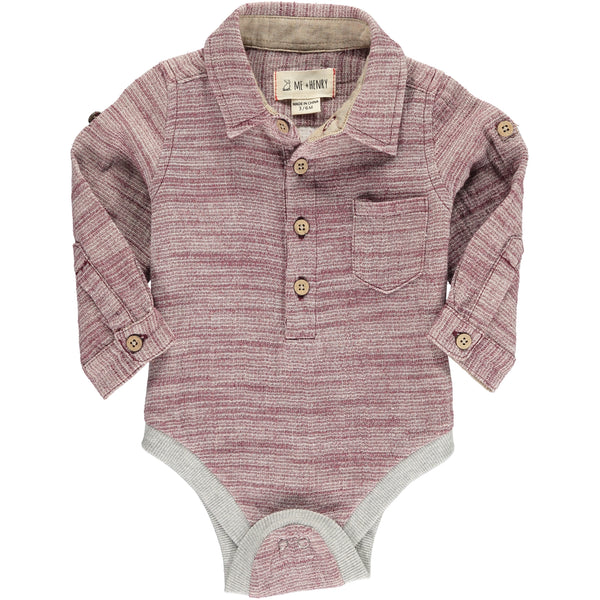 Baby Boy Burgundy Woven Collared Onesie,Onesie,Me and Henry-The Little Clothing Company