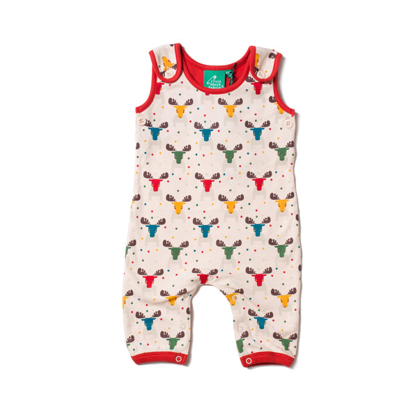 Baby Rainbow Moose Organic Cotton Dungaree Overalls,Romper,Little Green Radicals-The Little Clothing Company