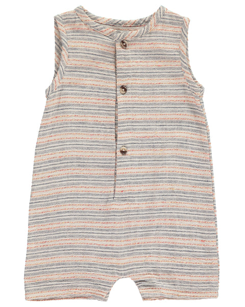 Baby Button Front Textured Striped Romper,Romper,Me and Henry-The Little Clothing Company
