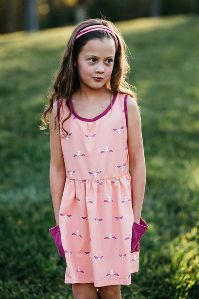 Orange & Magenta Bee Pocket Tank Dress,Dresses,Looking Glass-The Little Clothing Company