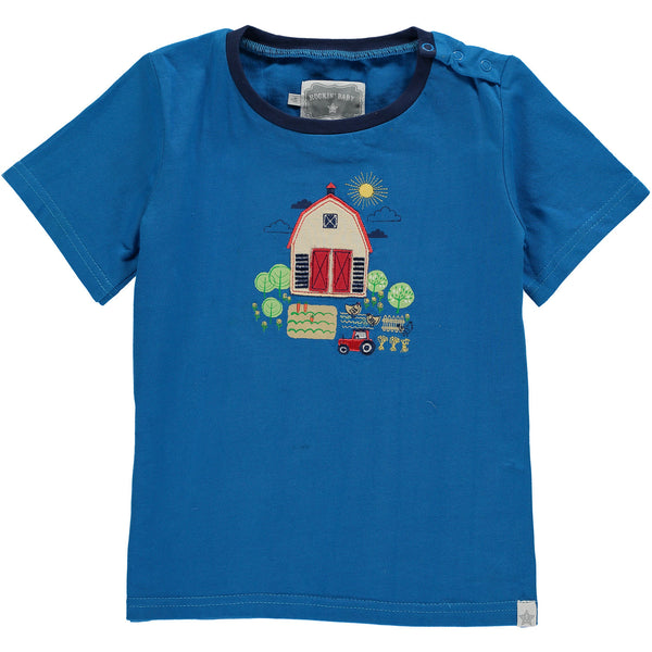 Baby and Boy By the Barn Blue Short Sleeve Tee,Shirts,Rockin' Baby-The Little Clothing Company