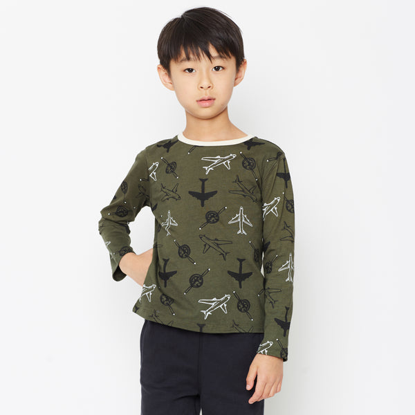 Boy's Olive Airplane Organic Cotton Graphic Tee,Shirts,Art & Eden-The Little Clothing Company