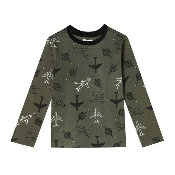 Boy's Olive Airplane Organic Cotton Graphic Tee,Shirts,Art & Eden-The Little Clothing Company