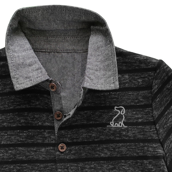 Boy's Black & Gray Stripe Long Sleeve Rugby Polo Shirt,Shirts,Me and Henry-The Little Clothing Company