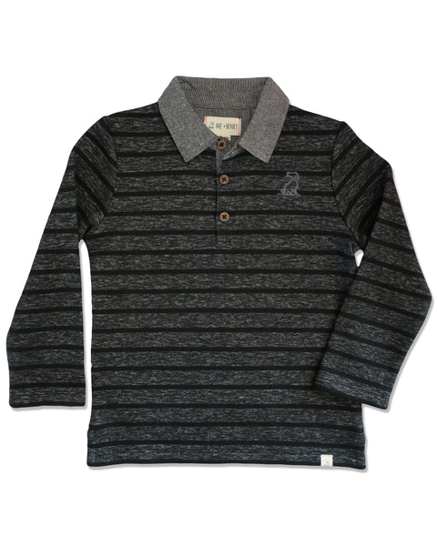 Boy's Black & Gray Stripe Long Sleeve Rugby Polo Shirt,Shirts,Me and Henry-The Little Clothing Company