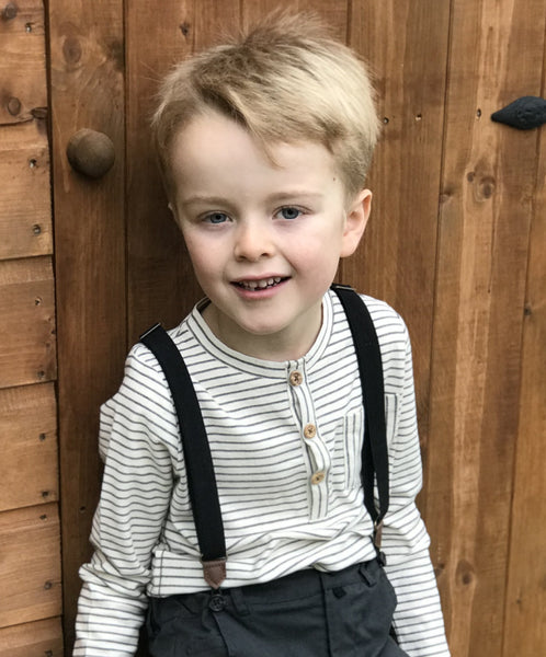Boy's Ecru Stripe Cotton Long Sleeve Henley,Shirts,Me and Henry-The Little Clothing Company