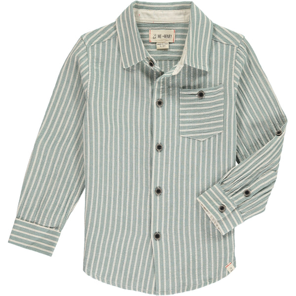 Boy's Woven Green Stripe Button Up Shirt,Shirts,Me and Henry-The Little Clothing Company