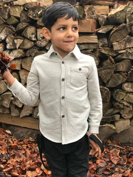 Boy's Gray Jersey Button Up Shirt,Shirts,Me and Henry-The Little Clothing Company